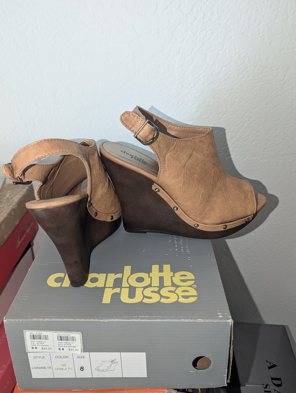 Charlotte Russe Tan Wedge Sandals - Women's Peep Toe Slingback